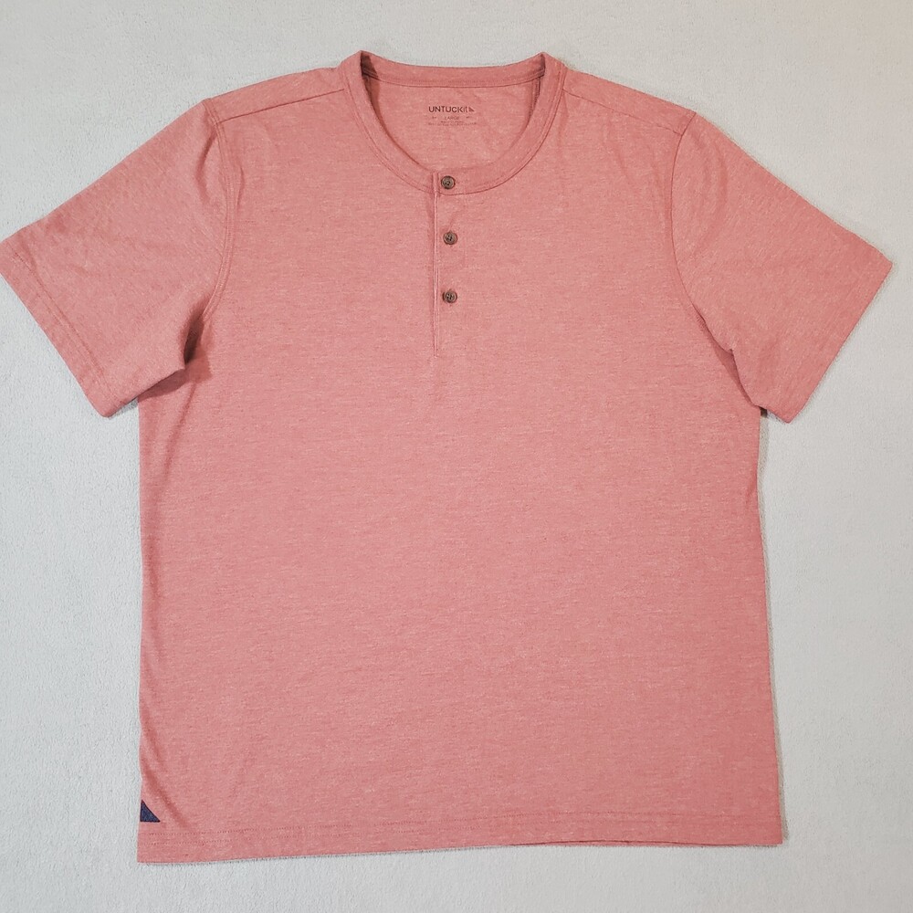 UNTUCKit Shirt Men Large Red Short Sleeve Henley Super Soft Casual Comfort USA